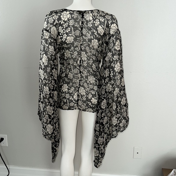 WINTER KATE *Crane* black grey floral silk kimono cardigan top blouse XS/S - Picture 5 of 9
